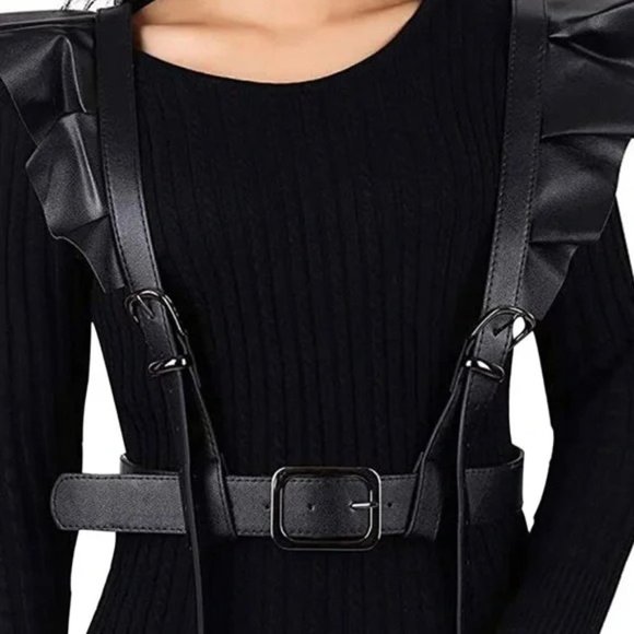 New  Harness Suspenders Leather Black - Picture 3 of 3